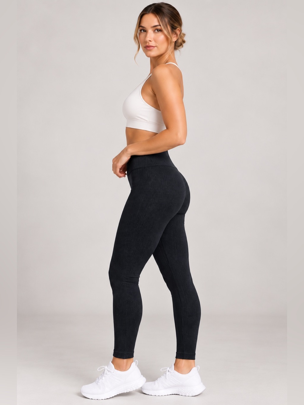 Zyia Active Leggings Large Charcoal Seamless Esker Rib High Rise Black Gray New